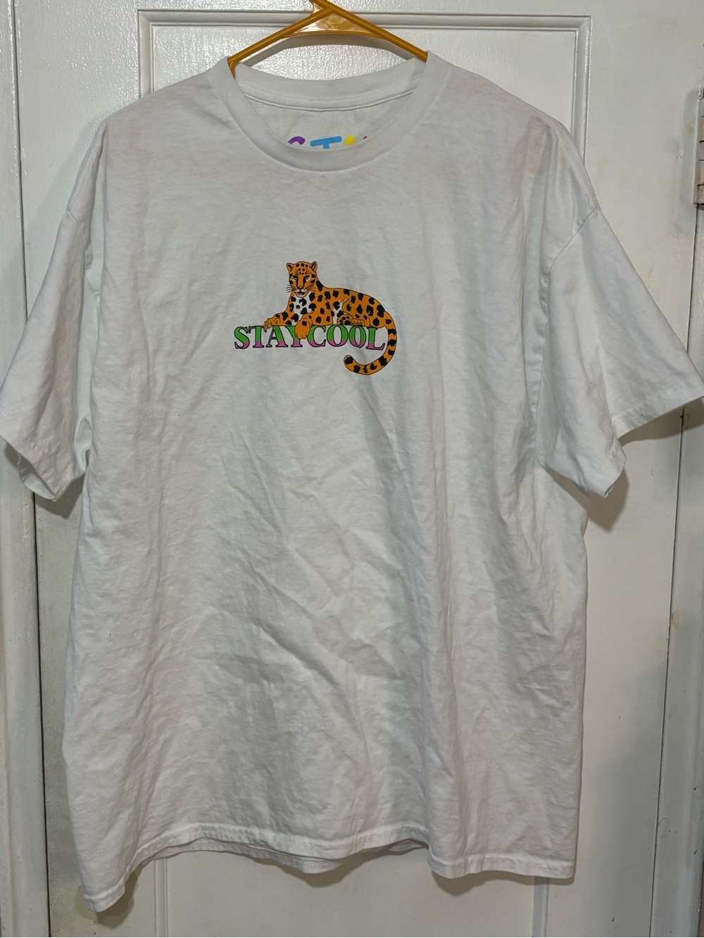 Stay Cool Leopard Graphic Tee - White Mens.